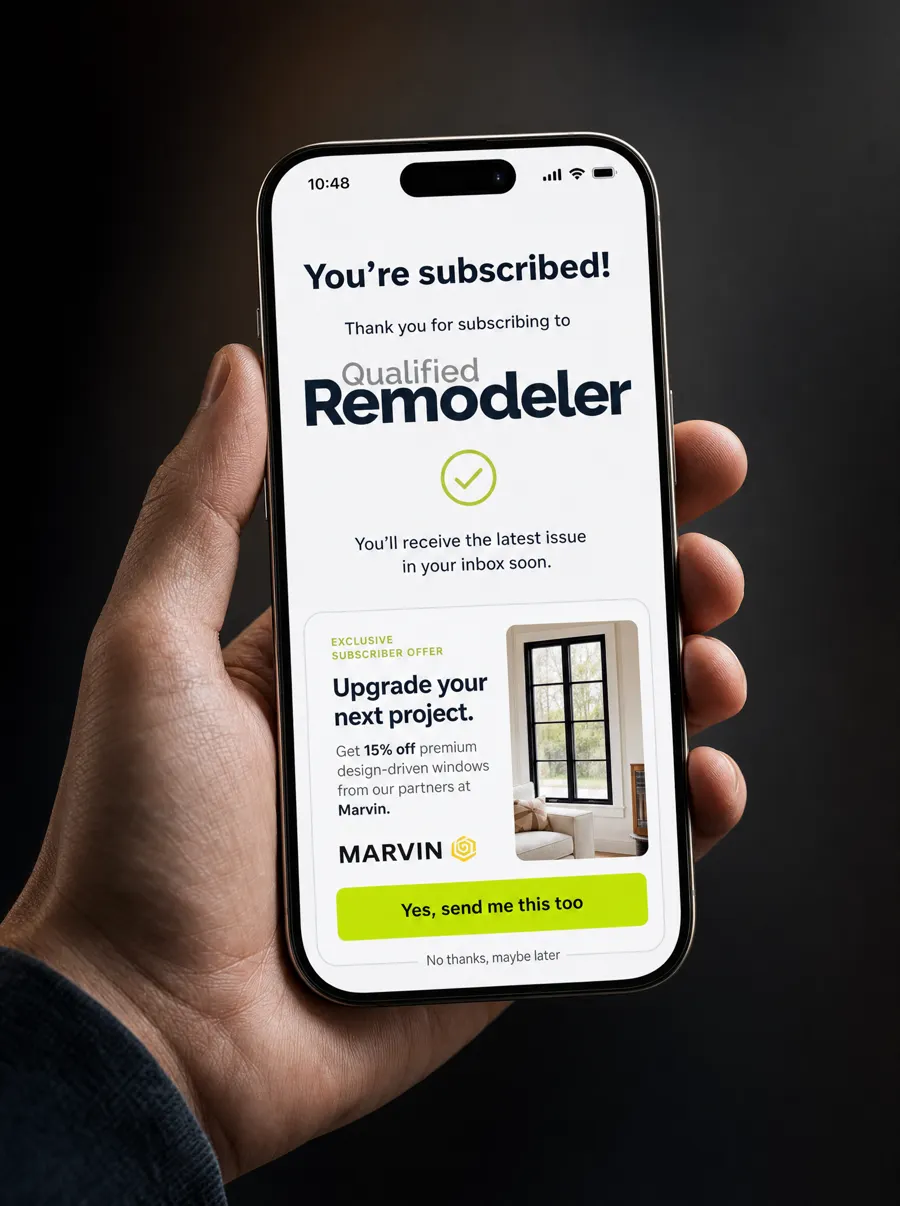 Subscription confirmation page with advertiser offer