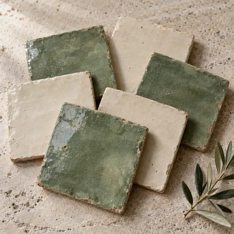 Sage and cream zellige tile samples